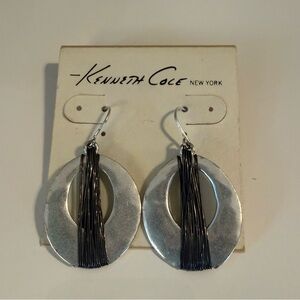 Kenneth Cole Silver and Black Oval Drop Earrings